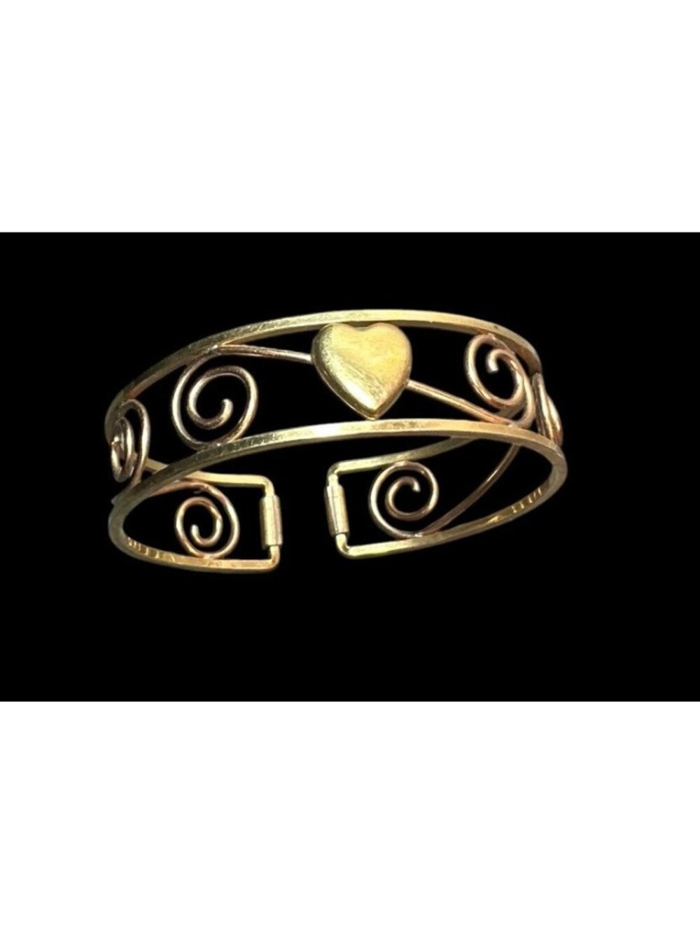 Vintage Krementz Gold Filled Childs Cuff Bracelet Scrollwork Heart